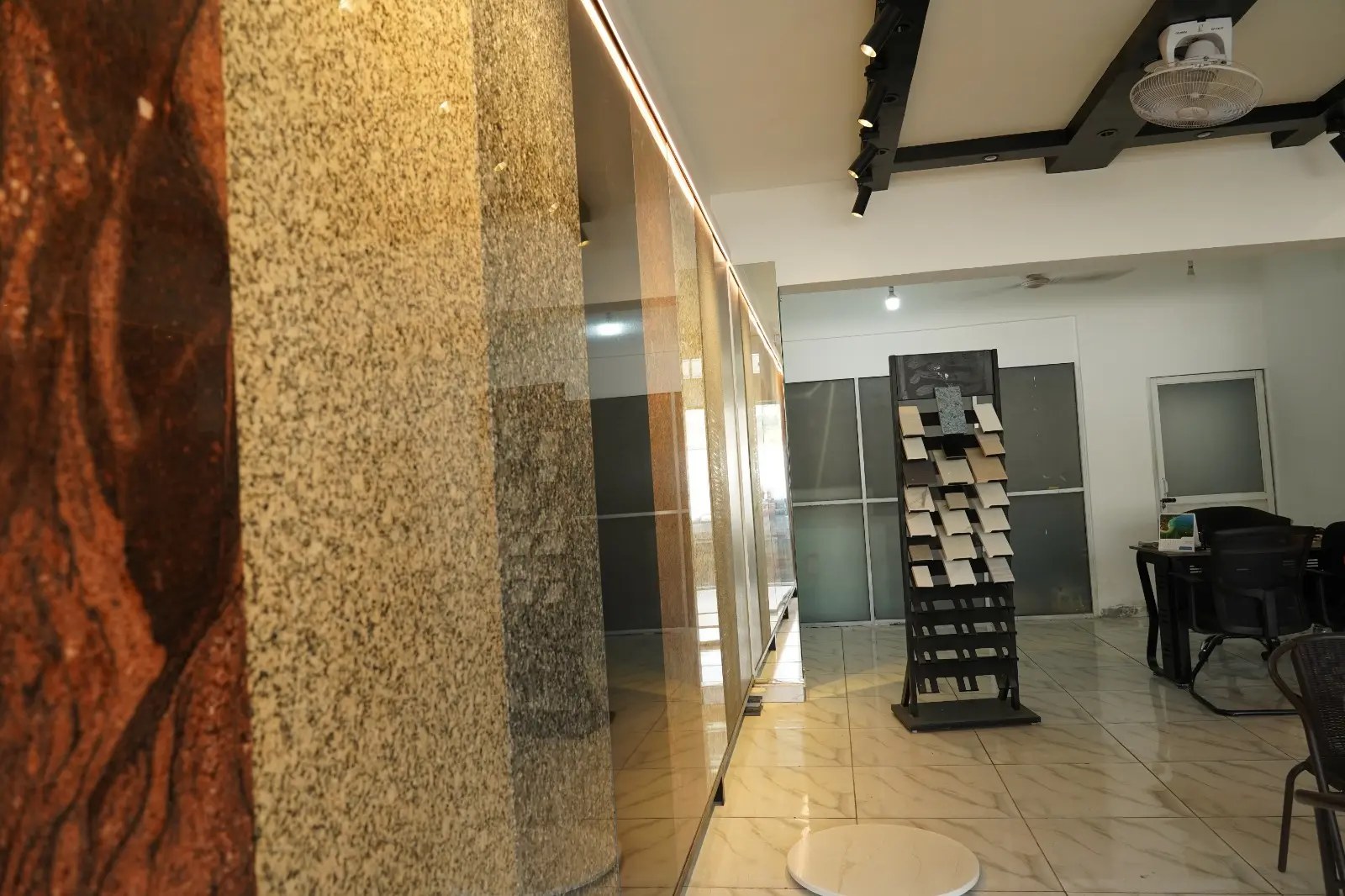 Stone displays in the showroom