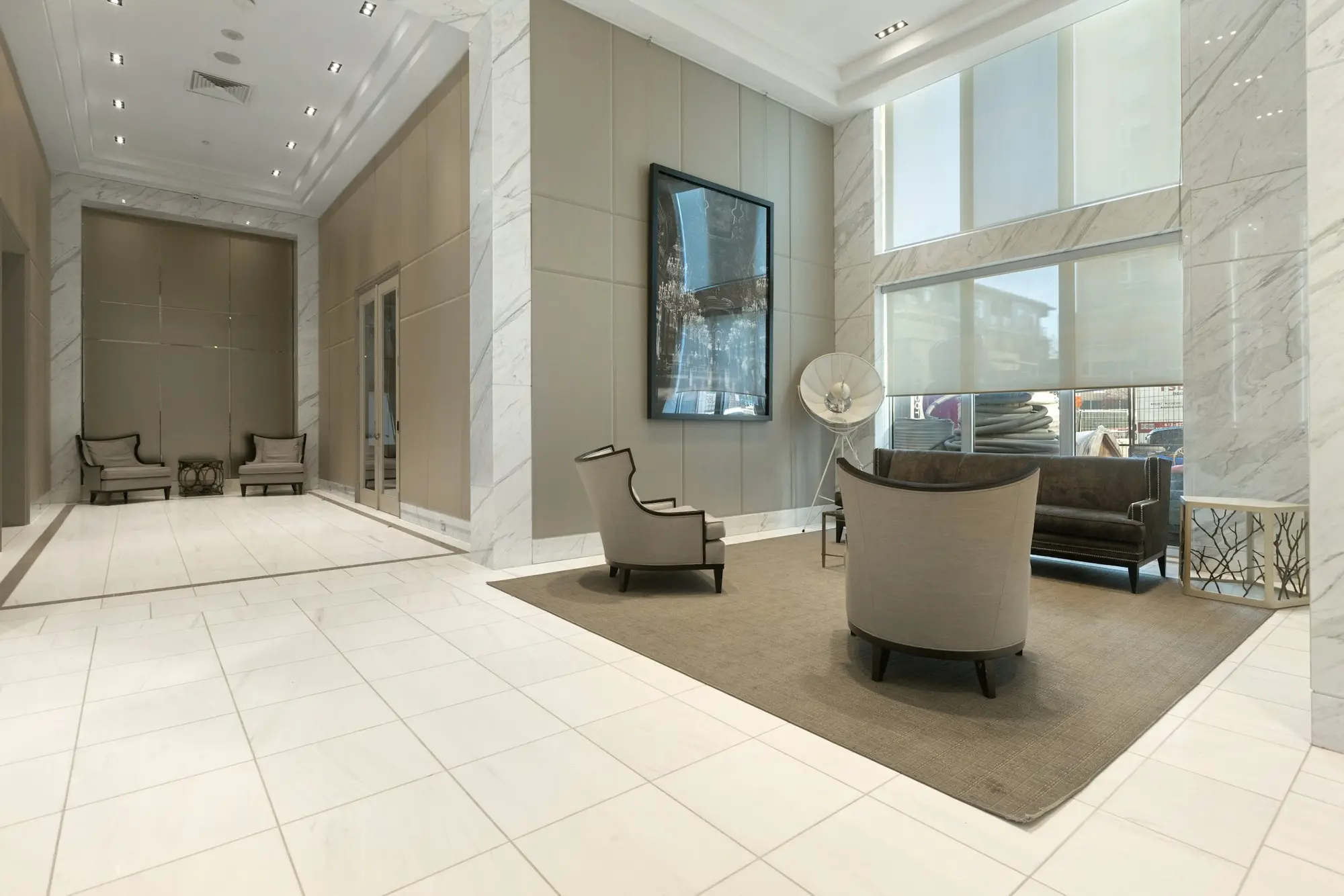 Bright white hotel lobby floor